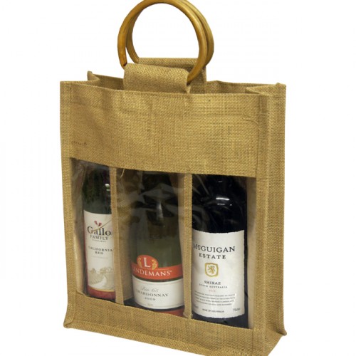 Jute Triple bottle Bag